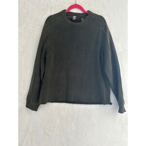 Timberland Mens Large Olive Green Cotton Shaker Stitch Ribbed Crew Neck Sweater